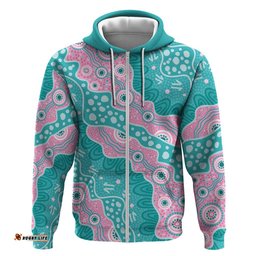 RugbyLife Shop Hereditary Cancer Awareness Australia Indigenous Hoodie Pink and Teal LT7