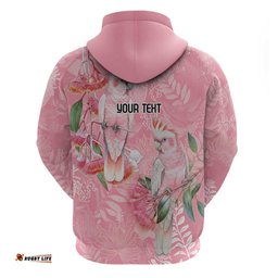 RugbyLife Shop Personalised Galah Cockatoo Eucalyptus Flowers Hoodie Australian Breast Cancer Spirit LT9