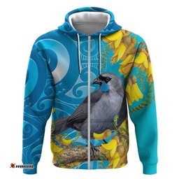 RugbyLife Shop New Zealand Kokako Bird Hoodie Maori Koru With Kowhai Flowers LT05