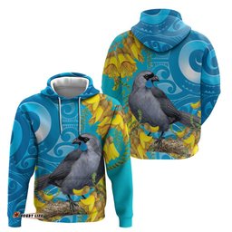 RugbyLife Shop New Zealand Kokako Bird Hoodie Maori Koru With Kowhai Flowers LT05