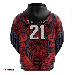 RugbyLife Shop Custom New Zealand Taiaha Maori Hoodie Whero Minimalist Silver Fern Tukutuku Motif LT9