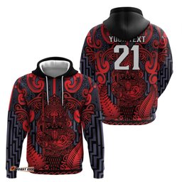 RugbyLife Shop Custom New Zealand Taiaha Maori Hoodie Whero Minimalist Silver Fern Tukutuku Motif LT9