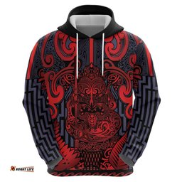 RugbyLife Shop Custom New Zealand Taiaha Maori Hoodie Whero Minimalist Silver Fern Tukutuku Motif LT9