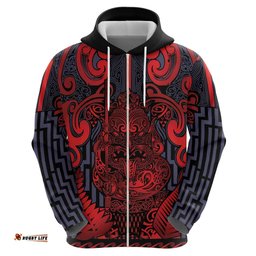 RugbyLife Shop Custom New Zealand Taiaha Maori Hoodie Whero Minimalist Silver Fern Tukutuku Motif LT9