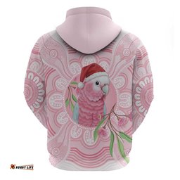 RugbyLife Shop Funny Pink Galah Australia Christmas Hoodie Eucalyptus Blossoms Aboriginal Art LT14