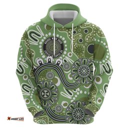 RugbyLife Shop Personalised NAIDOC Week 50 Years Deadly Always Hoodie Green Aboriginal Artwork Dot Painting LT9