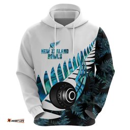 RugbyLife Shop New Zealand Lawn Bowls Custom Hoodie Aotearoa Silver Fern Paua Shell LT14