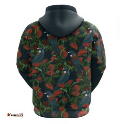 RugbyLife Shop New Zealand Christmas Hoodie Romantic Tui Birds on Pohutukawa - Cobalt LT7