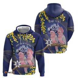 RugbyLife Shop Personalised Pink Galah Australia Day Hoodie 26th January Golden Wattle Flag Color LT14