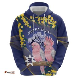 RugbyLife Shop Personalised Pink Galah Australia Day Hoodie 26th January Golden Wattle Flag Color LT14