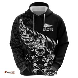 RugbyLife Shop New Zealand Lawn Bowls Custom Hoodie Black Maori Warrior Tribal Silver Fern LT9