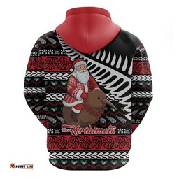 RugbyLife Shop New Zealand Kiwi Santa Christmas Hoodie He Wairua Kirihimete LT9