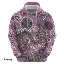 RugbyLife Shop Personalised NAIDOC Week 50 Years Deadly Always Hoodie Pink Aboriginal Artwork Dot Painting LT9