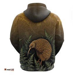 RugbyLife Shop New Zealand Kiwi Bird Hoodie Silver Fern Mix Maori Pattern LT05