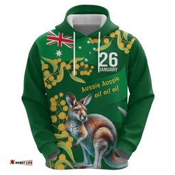 RugbyLife Shop Green Kangaroo and Golden Wattle Personalised Hoodie Happy Australia Day 6 January LT9