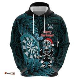 RugbyLife Shop Personalised New Zealand Darts Christmas Hoodie Maori Fern Merry Dartsmas LT14