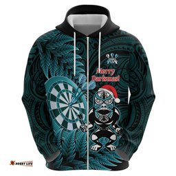 RugbyLife Shop Personalised New Zealand Darts Christmas Hoodie Maori Fern Merry Dartsmas LT14