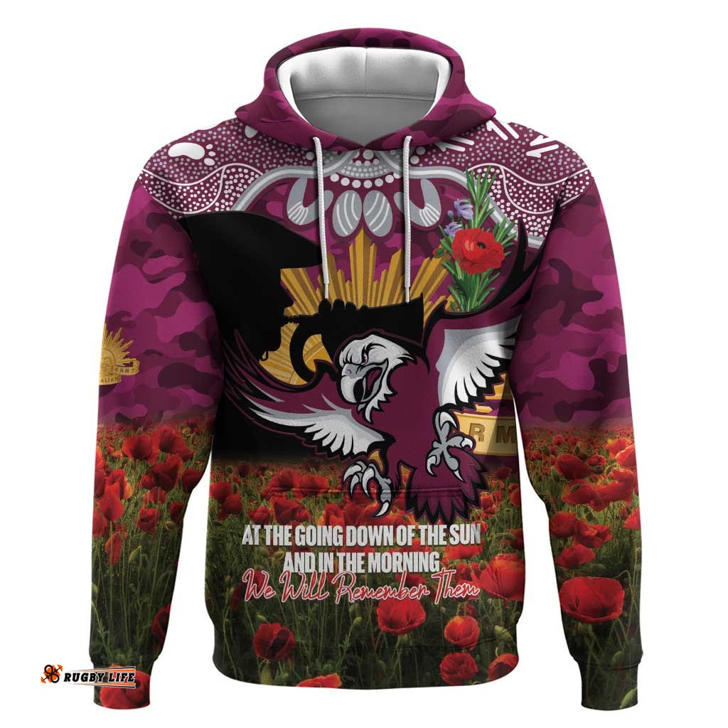 RugbyLife Shop Personalised Sea Eagles Rugby ANZAC Day Hoodie Last Post Poppy We Will Remember Them LT14