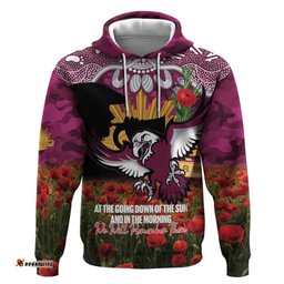 RugbyLife Shop Personalised Sea Eagles Rugby ANZAC Day Hoodie Last Post Poppy We Will Remember Them LT14