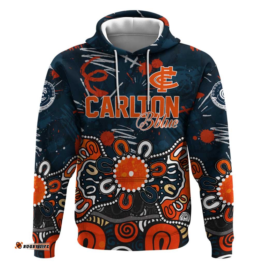 RugbyLife Shop Personalized Carlton Blues Hoodie Aboriginal Dot Painting Graffiti Style TS04