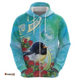 RugbyLife Shop New Zealand Tomtit Hoodie Maori Koru With Pohutukawa Galaxy Style LT05