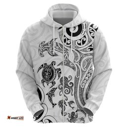 RugbyLife Shop New Zealand Sea Animals with Maori Tribal Tattoo Hoodie White Color LT03
