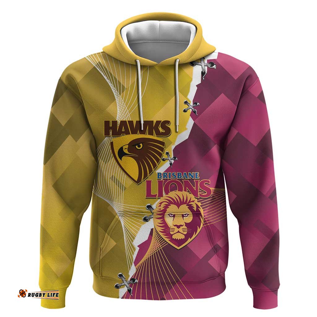 RugbyLife Shop Personalised Hawks and Lions Inspired Hoodie Dynamic Style LT14