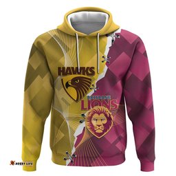 RugbyLife Shop Personalised Hawks and Lions Inspired Hoodie Dynamic Style LT14