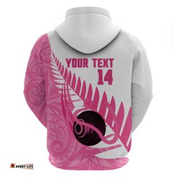 RugbyLife Shop New Zealand Lawn Bowls Breast Cancer Custom Hoodie Aotearoa Maori Silver Fern Pink Ribbon LT14