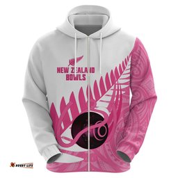 RugbyLife Shop New Zealand Lawn Bowls Breast Cancer Custom Hoodie Aotearoa Maori Silver Fern Pink Ribbon LT14