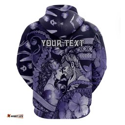 RugbyLife Shop Personalised Maori Romantic Valentine Hoodie The Hongi Kiss Purple Galaxy DT05