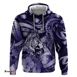 RugbyLife Shop Personalised Maori Romantic Valentine Hoodie The Hongi Kiss Purple Galaxy DT05