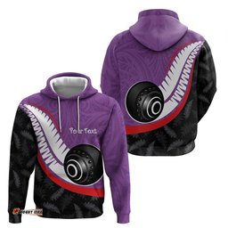 RugbyLife Shop Personalised Aotearoa Lawn Bowls Hoodie Maori and Silver Fern Sporty Style Purple Color LT03