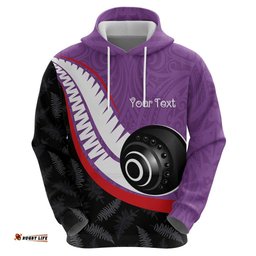RugbyLife Shop Personalised Aotearoa Lawn Bowls Hoodie Maori and Silver Fern Sporty Style Purple Color LT03