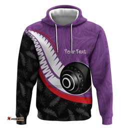 RugbyLife Shop Personalised Aotearoa Lawn Bowls Hoodie Maori and Silver Fern Sporty Style Purple Color LT03