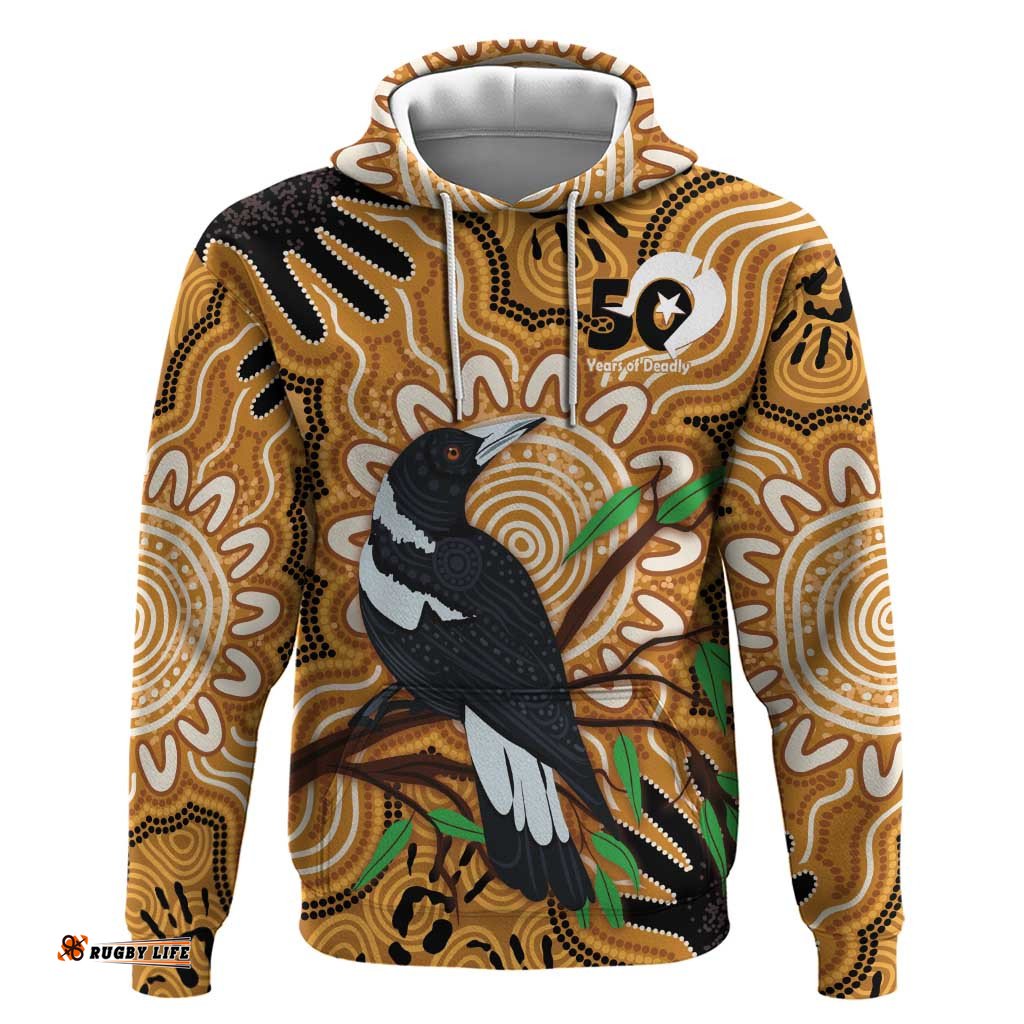 RugbyLife Shop Personalised Australia Magpie NAIDOC Week 2026 Hoodie 50 Years of Deadly Aboriginal Art LT14