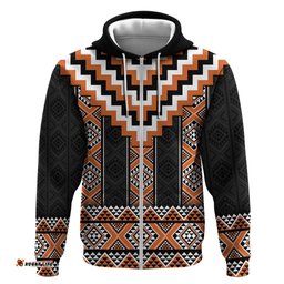 RugbyLife Shop Orange Taniko Pattern Aotearoa Hoodie Niho Taniwha Mix Poutama LT14