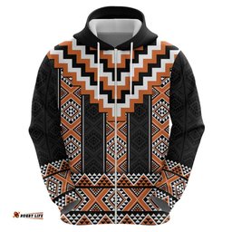 RugbyLife Shop Orange Taniko Pattern Aotearoa Hoodie Niho Taniwha Mix Poutama LT14