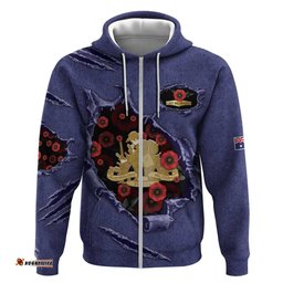 RugbyLife Shop Personalised ANZAC Day Hoodie Poppy Flowers Ripped Fabric Effect DT05
