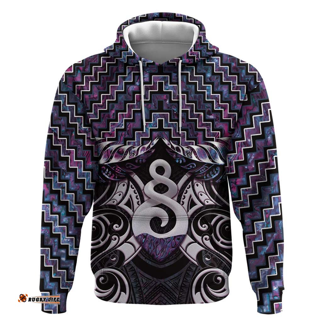 RugbyLife Shop New Zealand Maori Hoodie Poutama Pikorua Purple Paua Shell LT05
