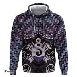 RugbyLife Shop New Zealand Maori Hoodie Poutama Pikorua Purple Paua Shell LT05