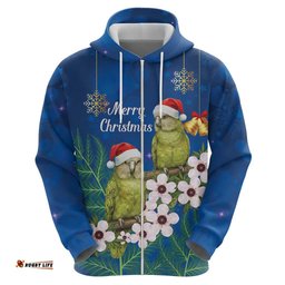 RugbyLife Shop New Zealand Kakapo Christmas Hoodie Owl Parrot Santa Sliver Fern Manuka - Blue LT14
