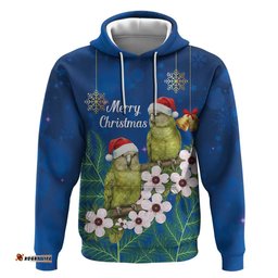 RugbyLife Shop New Zealand Kakapo Christmas Hoodie Owl Parrot Santa Sliver Fern Manuka - Blue LT14