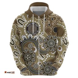 RugbyLife Shop Personalised NAIDOC Week 50 Years Deadly Always Hoodie Brown Aboriginal Artwork Dot Painting LT9