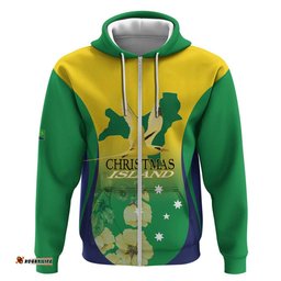 RugbyLife Shop Personalised Australia Christmas Island Hoodie Golden Bosun Abutilon listeri With Map LT14
