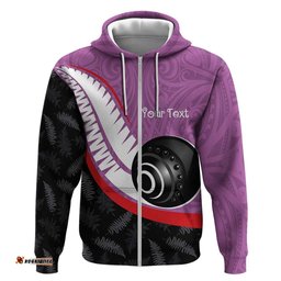 RugbyLife Shop Personalised Aotearoa Lawn Bowls Hoodie Maori and Silver Fern Sporty Style Pink Color LT03