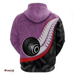 RugbyLife Shop Personalised Aotearoa Lawn Bowls Hoodie Maori and Silver Fern Sporty Style Pink Color LT03