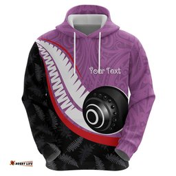 RugbyLife Shop Personalised Aotearoa Lawn Bowls Hoodie Maori and Silver Fern Sporty Style Pink Color LT03