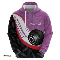 RugbyLife Shop Personalised Aotearoa Lawn Bowls Hoodie Maori and Silver Fern Sporty Style Pink Color LT03