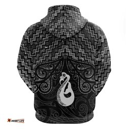 RugbyLife Shop New Zealand Maori Hoodie Poutama Manaia Black Paua Shell LT05